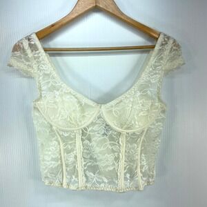 Forever 21 Ivory Cream Floral Lace Corset Top Junior Womens XL